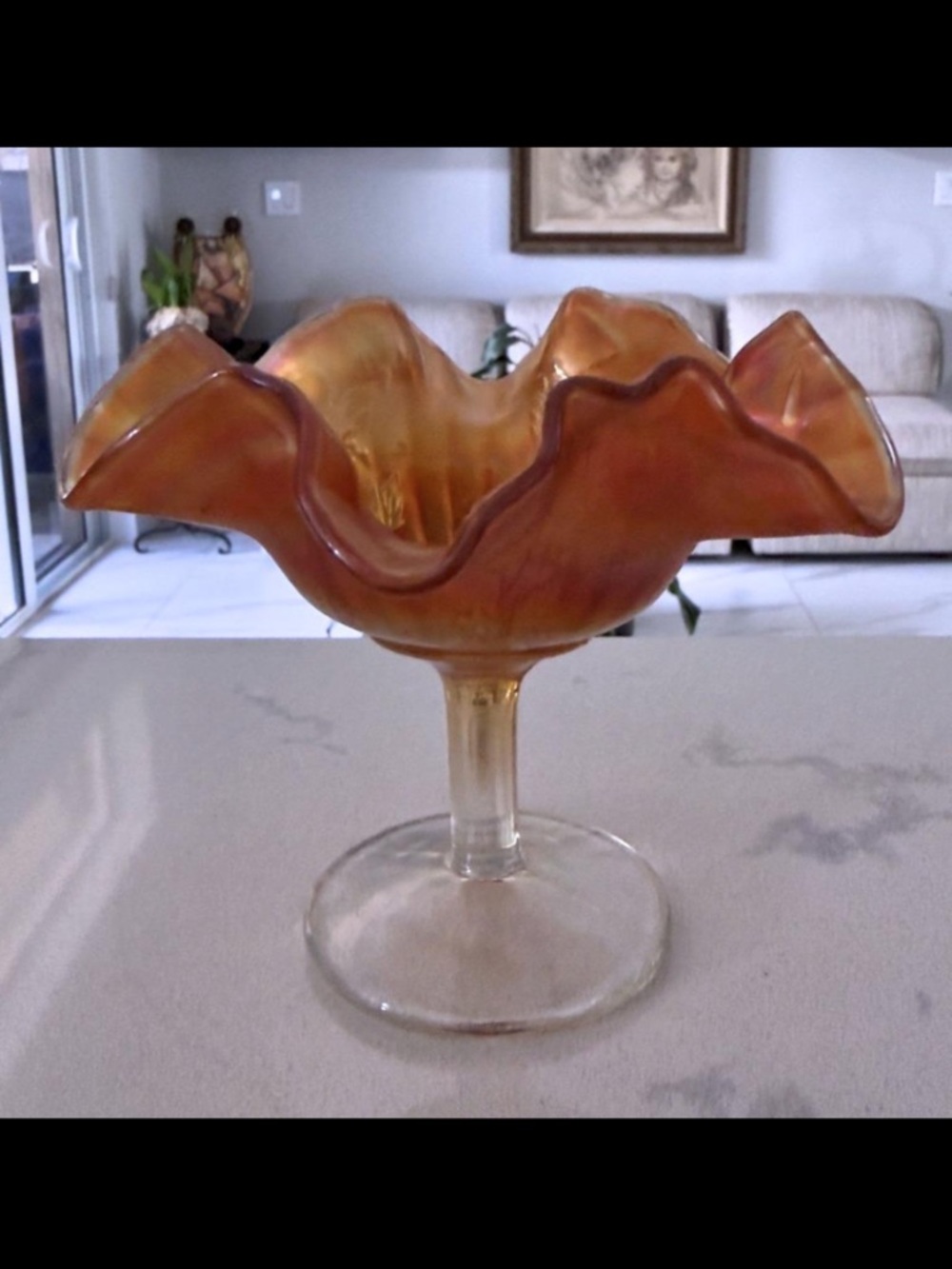 Antique Fenton Marigold Carnival Glass "Holly & Berry" Pedestal Compote | 4"×5"